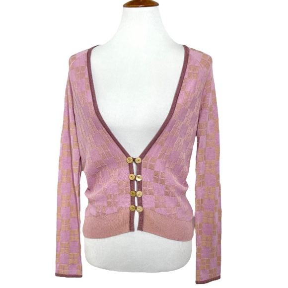 Anthropologie Tops - Anthropologie Pastel Check Print Lightweight Knit Cardi